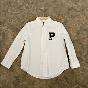 Polo by Ralph Lauren White Button-Down Shirt with Black 'P' Patch